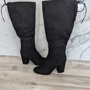 Kenneth Cole Black Over-the-Knee Suede Block Heel Boots